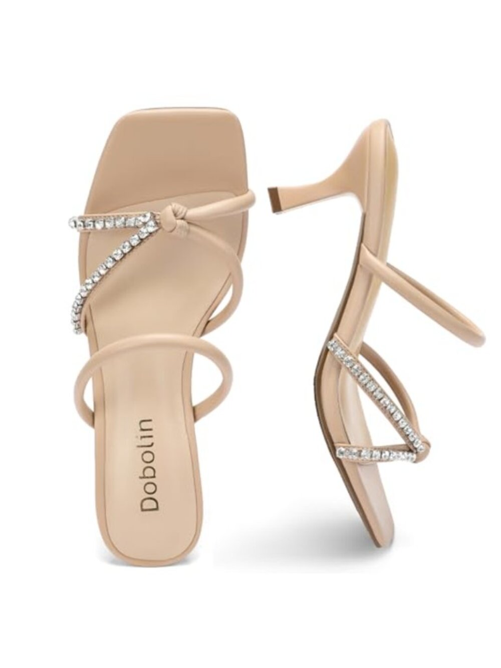 Kitten Heel Sandals Strappy Open Toe Slip On Heels for Women Comfortable Dress